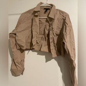 Forever 21 Tan Cropped Button Down Shirt